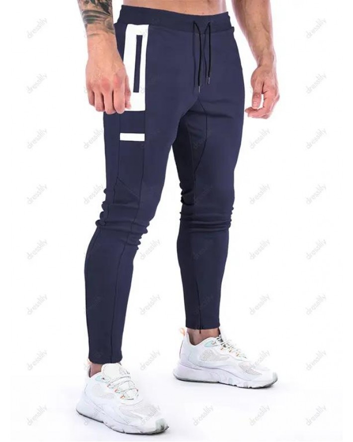 Sports Jogger Pants Patchwork Pockets Drawstring Long Casual Sweatpants